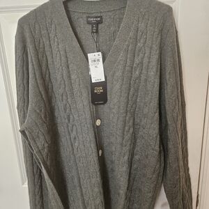 Club Room Mens XL Casmere Gray Cable Knit Cardigan Brand New